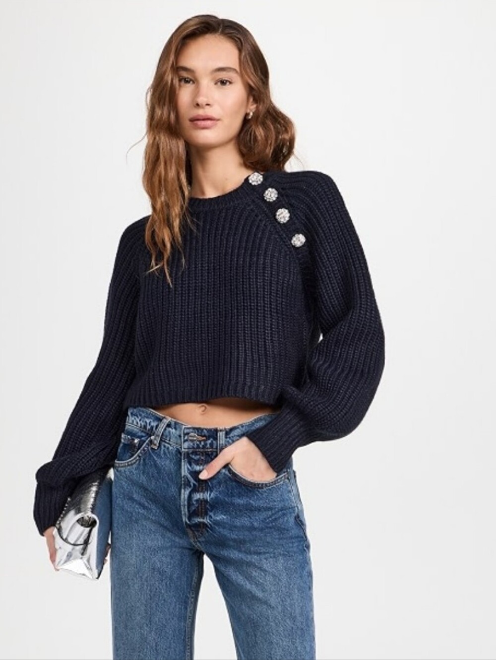 Cinq a Sept Keren Cropped Pullover Navy Sweater Size XS